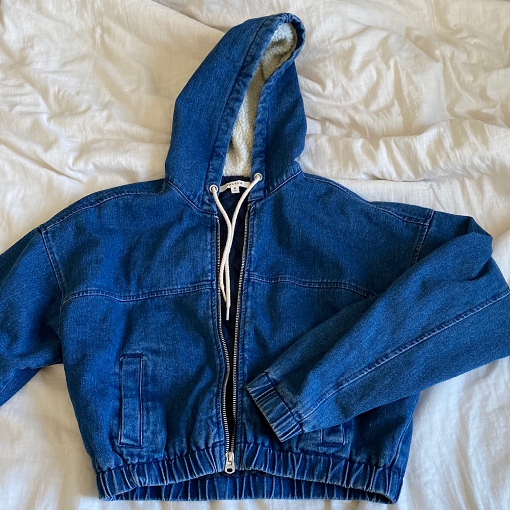 Pacsun Denim Cropped Bomber with Fleece Hood